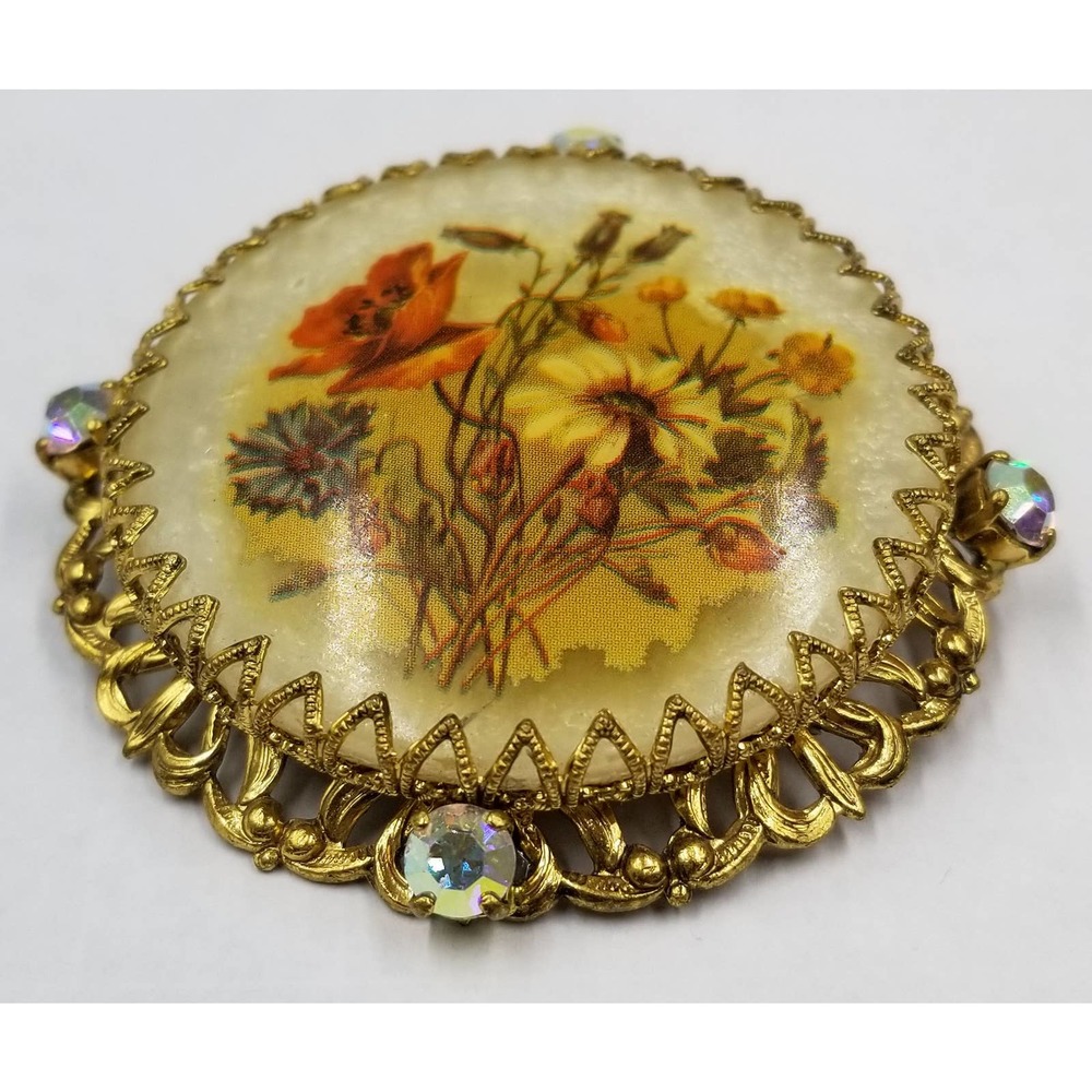 Vintage West Germany AB Rhinestones Lucite Floral Brooch
